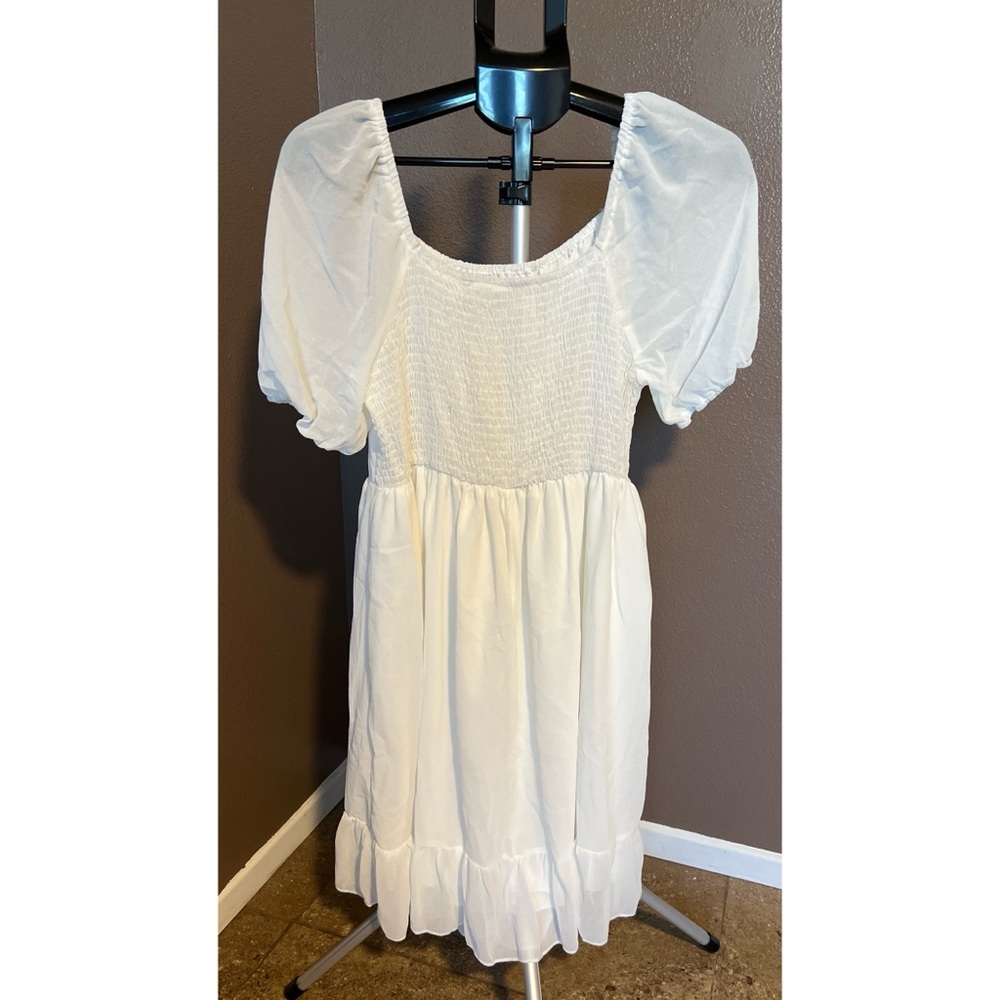 Shein Curve White Puff Off the Shoulder Sleeve Dress